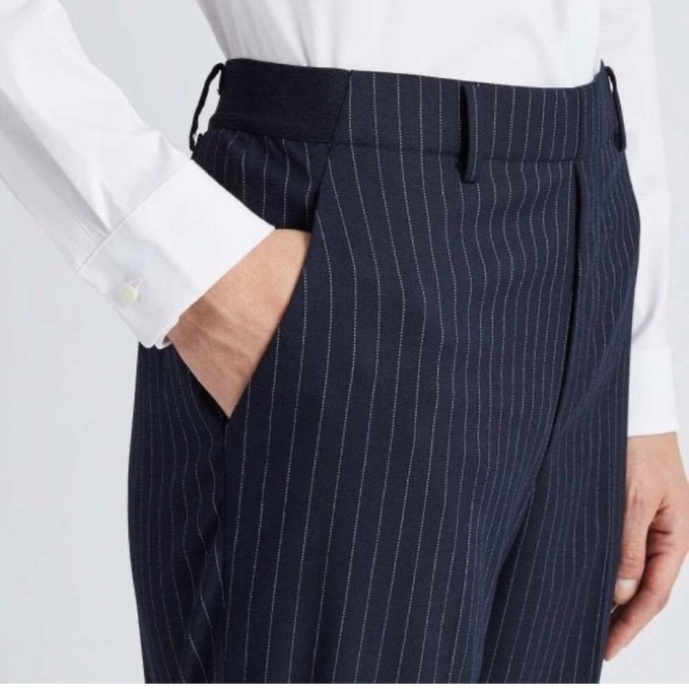 pull on navy pinstripe trouser